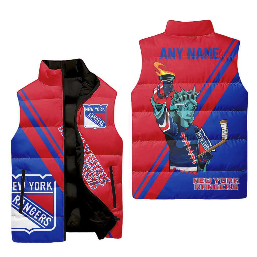 Nhl New York Rangers Personalized Name Sleeveless Puffer Jacket