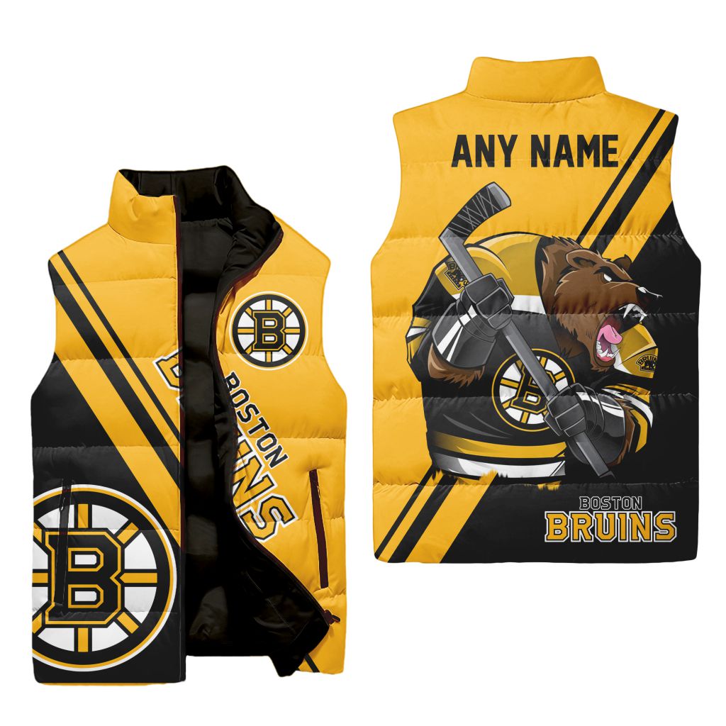 Nhl Boston Bruins Personalized Name Sleeveless Puffer Jacket