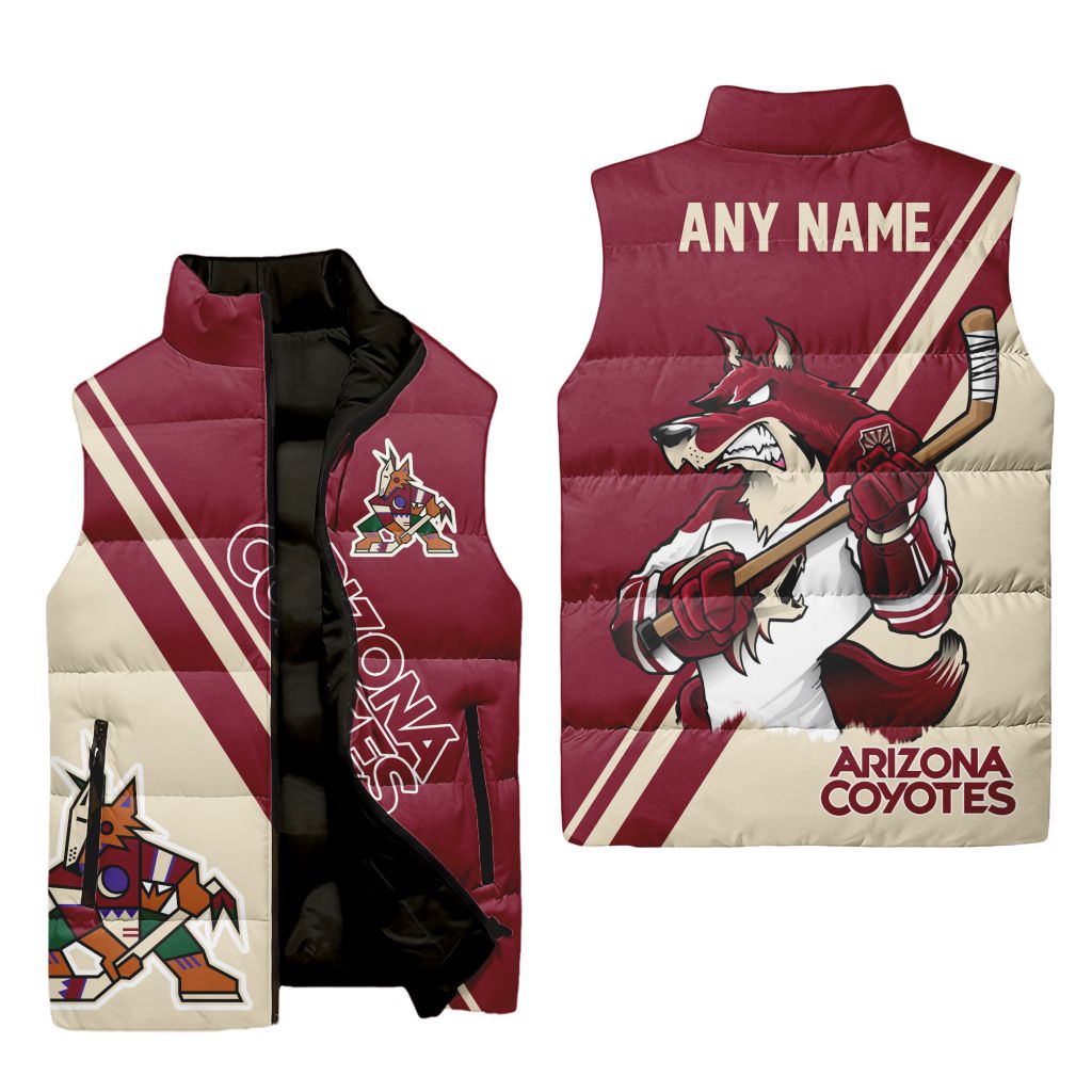 Nhl Arizona Coyotes Personalized Name Sleeveless Puffer Jacket