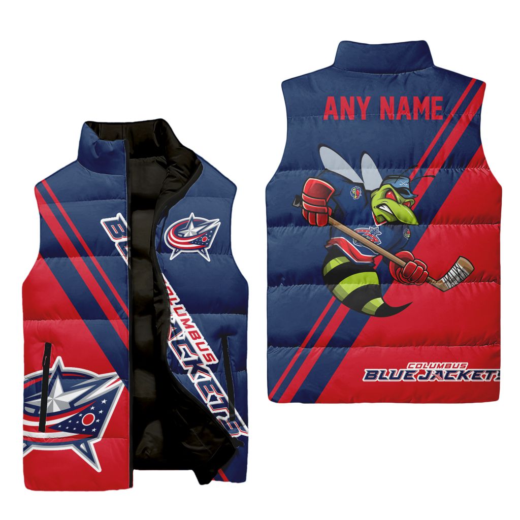 Nhl Columbus Blue Jackets Personalized Name Sleeveless Puffer Jacket