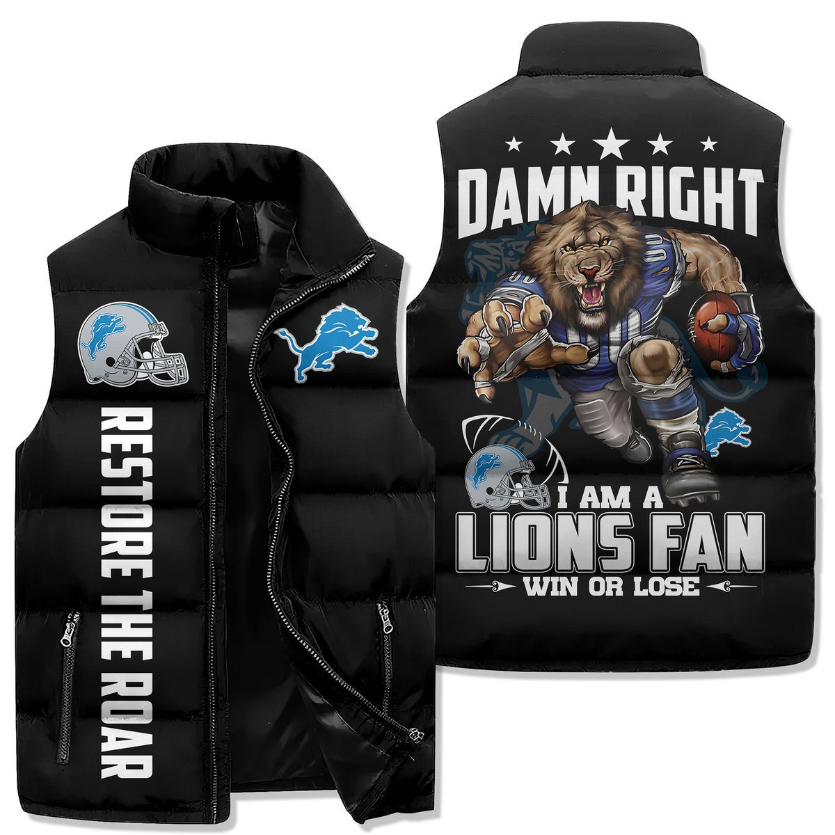 Detroit Lions Premium Sleeveless Puffer Jacket New Collection