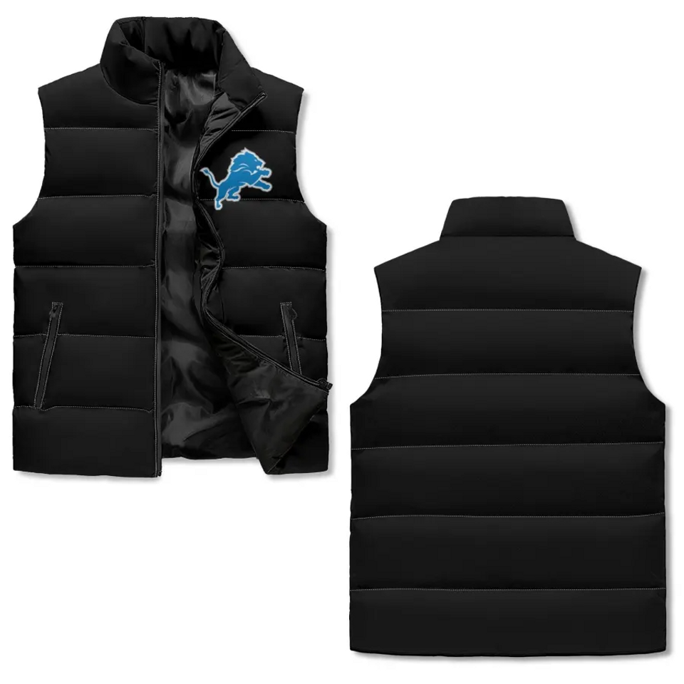 Detroit Lions Sleeveless Puffer Jacket Basic Logo Design
