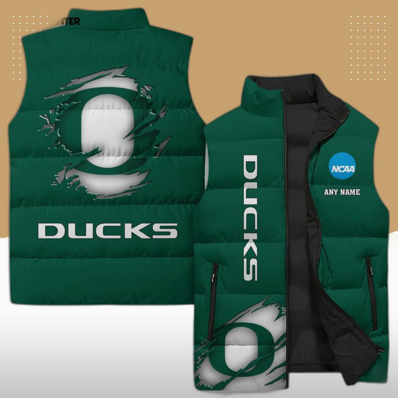 Oregon Ducks Ncaa Sleeveless Puffer Jacket Custom Name For Women Men