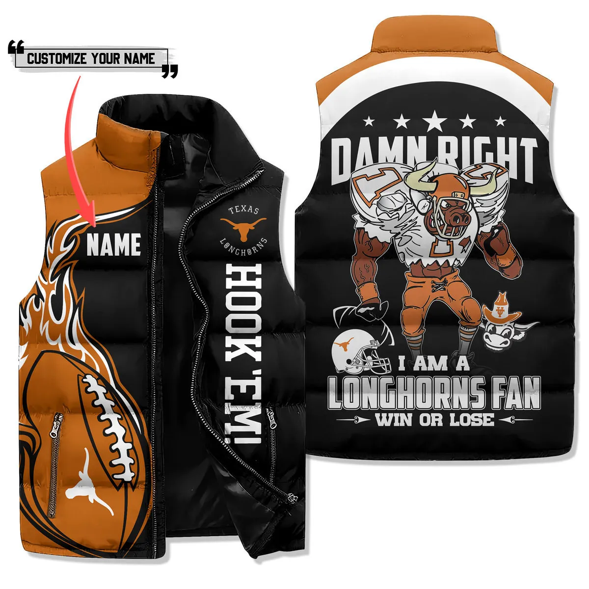 Texas Longhorns Football Custom Premium Sleeveless Puffer Jacket New Collection