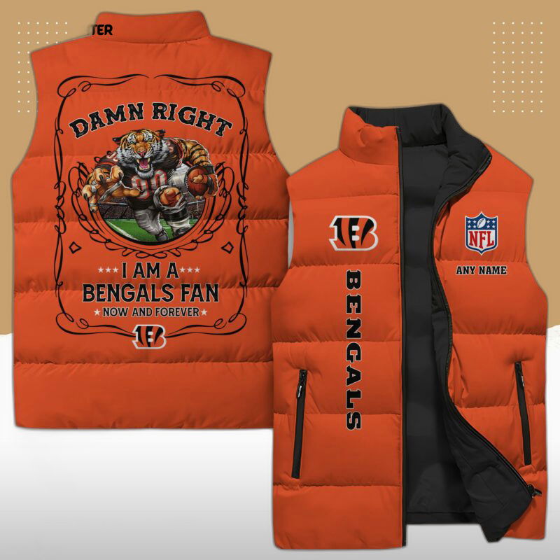 Cincinnati Bengals Nfl Sleeveless Puffer Jacket Custom For Fans Gifts