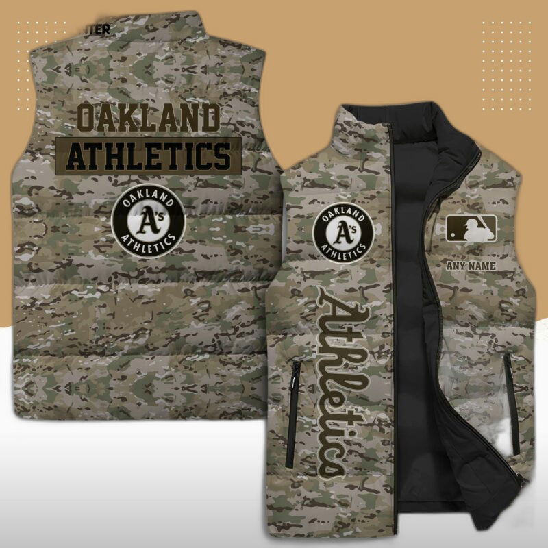 Oakland Athletics Mlb Sleeveless Puffer Jacket Custom For Fans Gifts