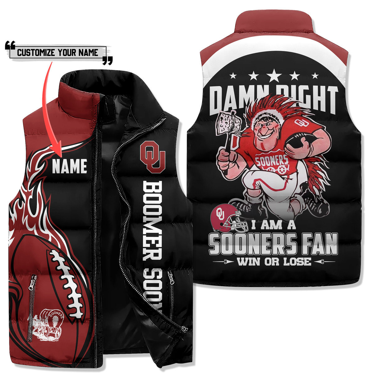Oklahoma Sooners Custom Premium Sleeveless Puffer Jacket New Collection