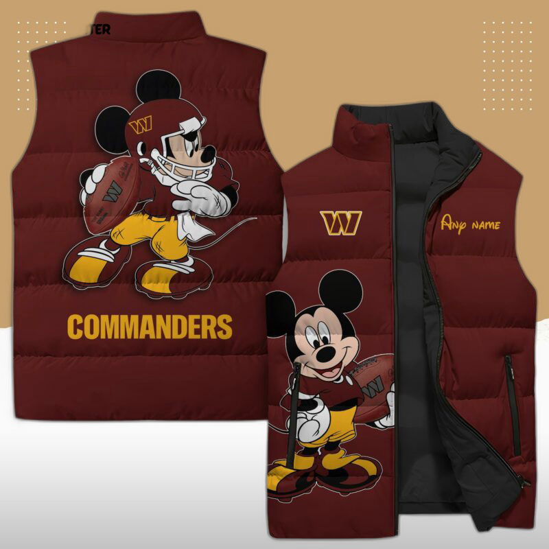 Washington Commanders Nfl x Mickey Mouse Sleeveless Puffer Jacket Custom For Fans Gifts