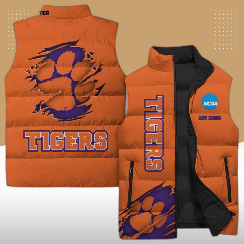 Clemson Tigers Ncaa Sleeveless Puffer Jacket Custom For Fans Gifts