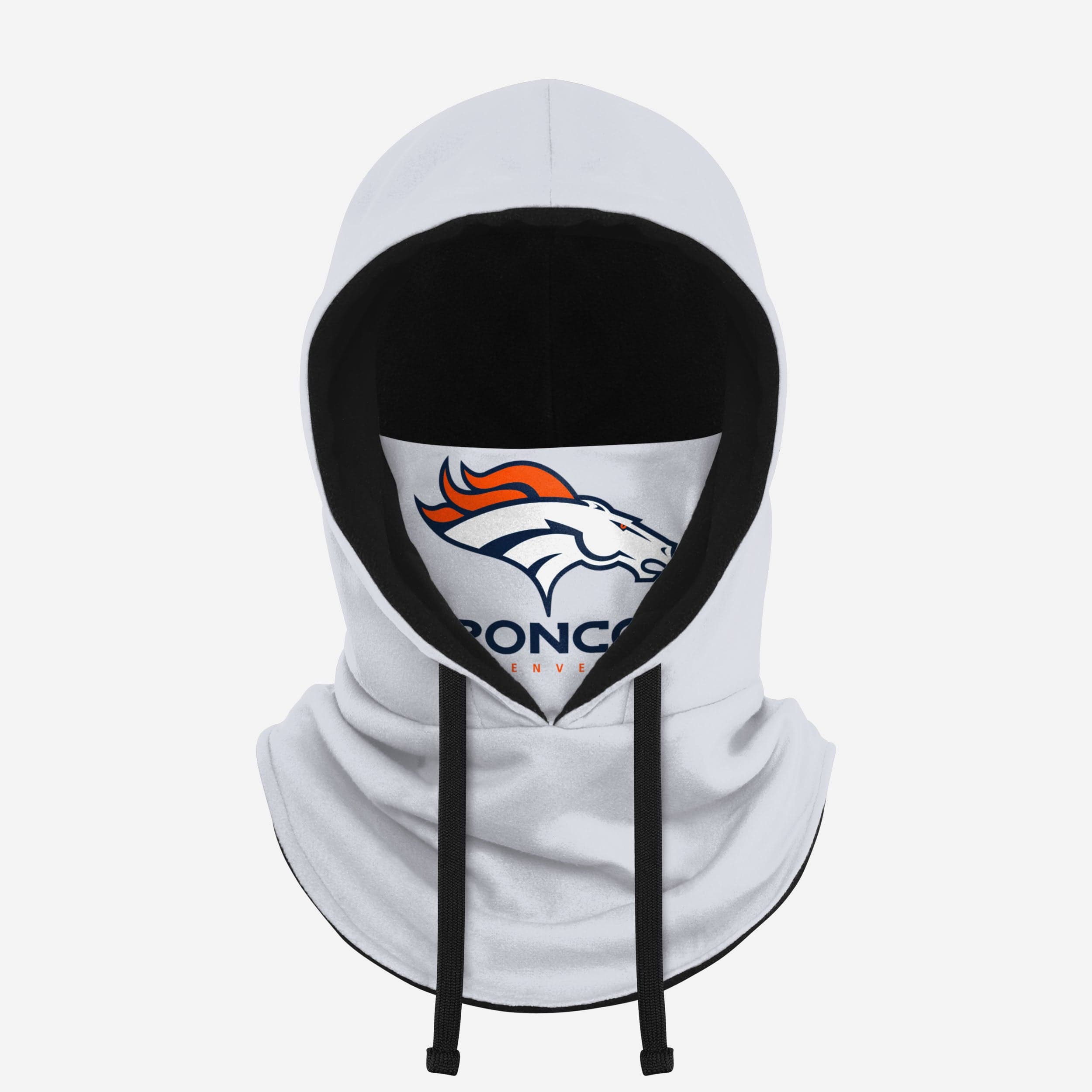 Denver Broncos White Drawstring Hooded Gaiter Fan Gear For Men And Women