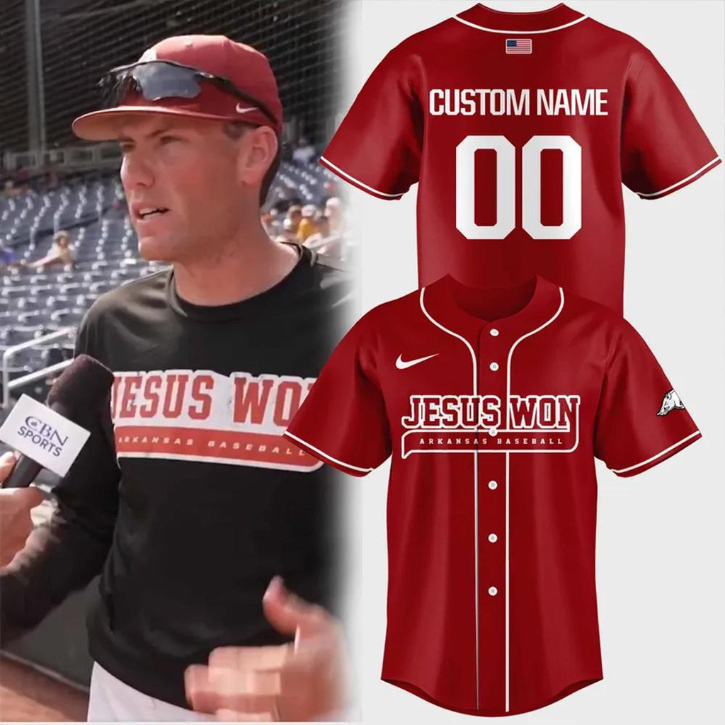 Custom Arkansas Razorbacks Jesus Won Baseball Jersey For Men And Women
