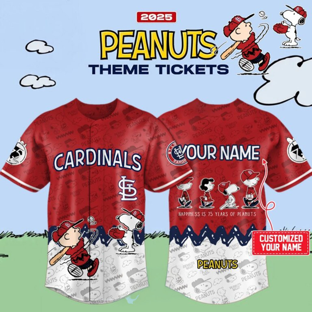 Custom Celebrating 75 Years of Peanuts St Louis Cardinals Baseball Jersey For Men And Women