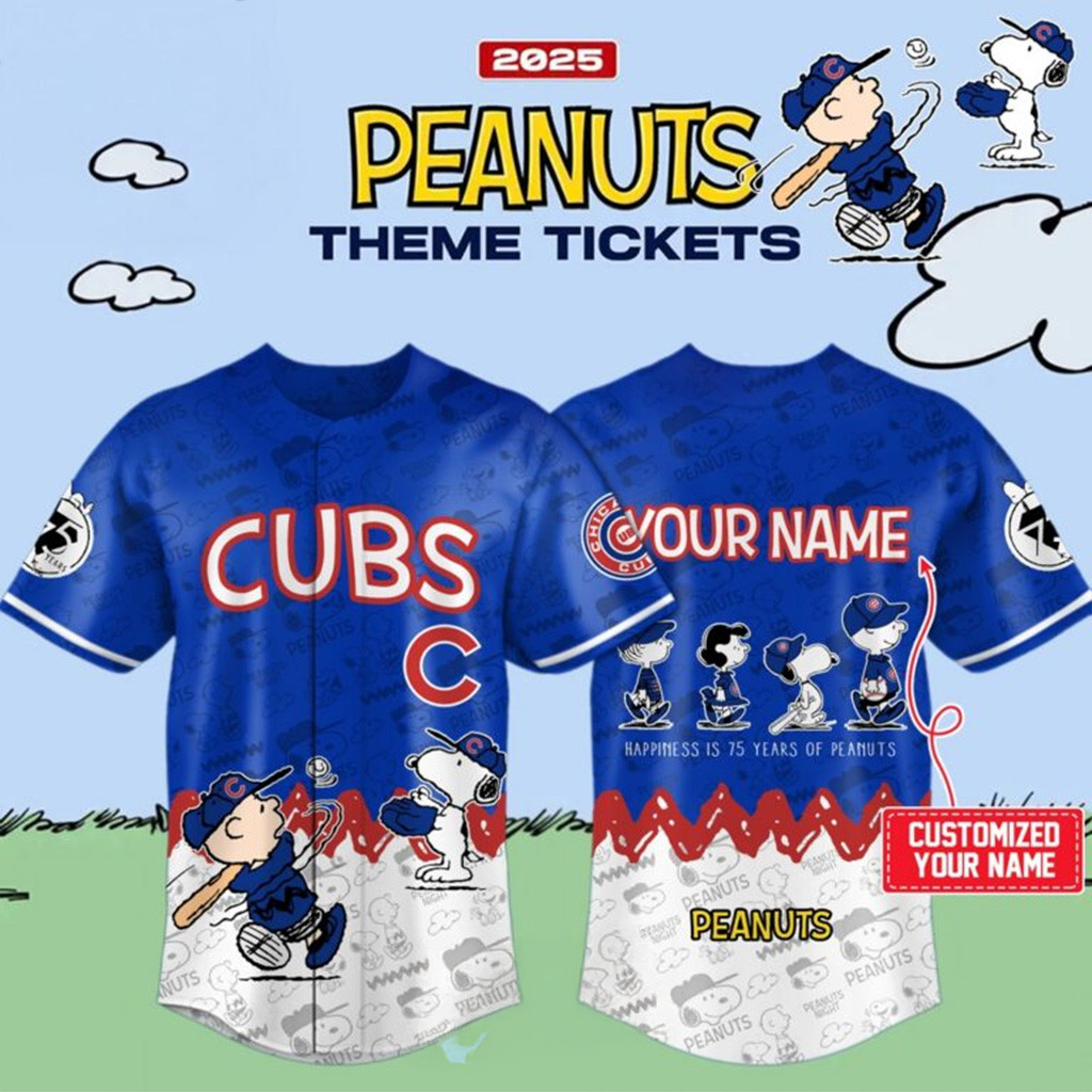 Custom Celebrating 75 Years Of Peanuts Chicago Cubs Baseball Jersey