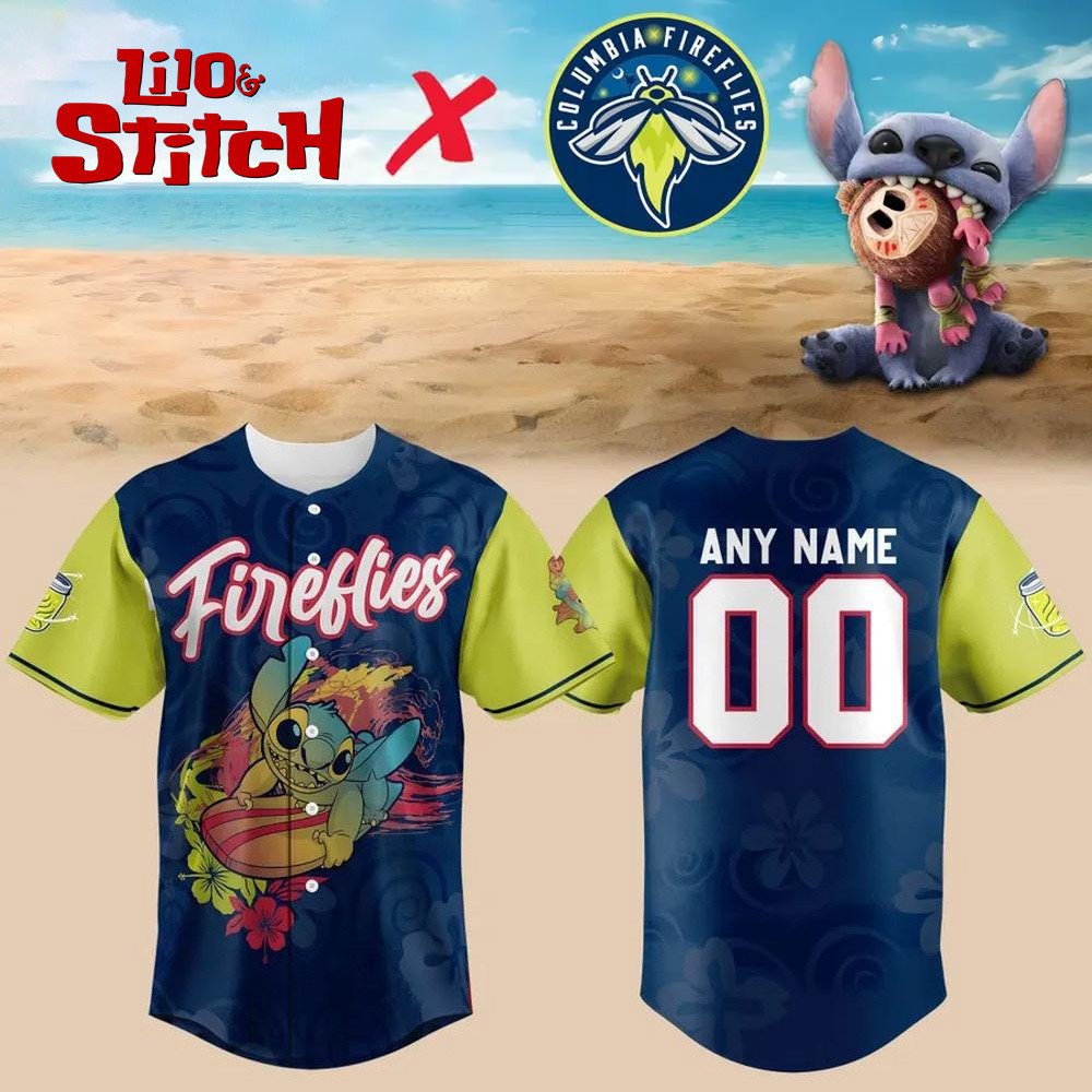Columbia Fireflies x Stitch 2025 Baseball Jersey Milb Custom Name And Number