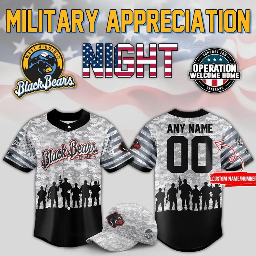 West Virginia Black Bears x Military Night 2025 Special Camo Baseball Jersey Custom