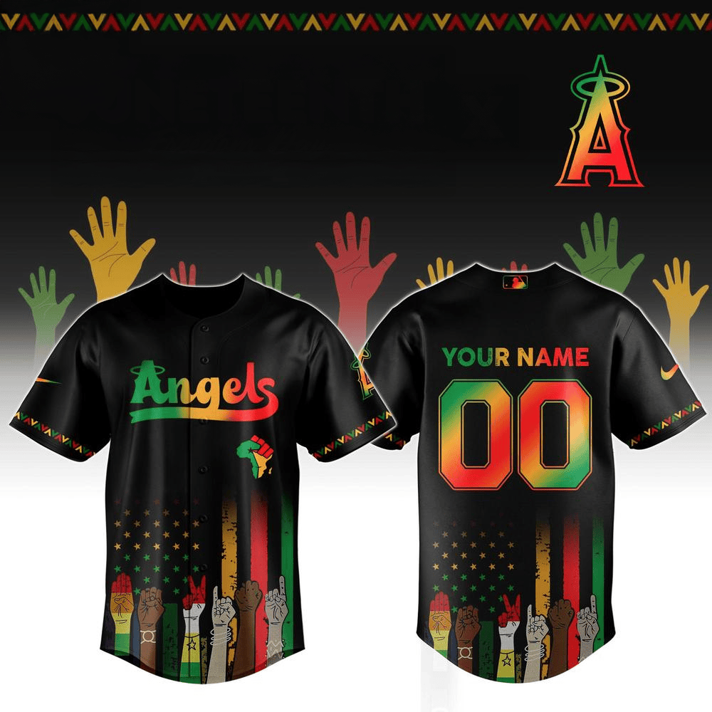Custom Los Angeles Angels MLB x Juneteenth Freedom Day Baseball Jersey
