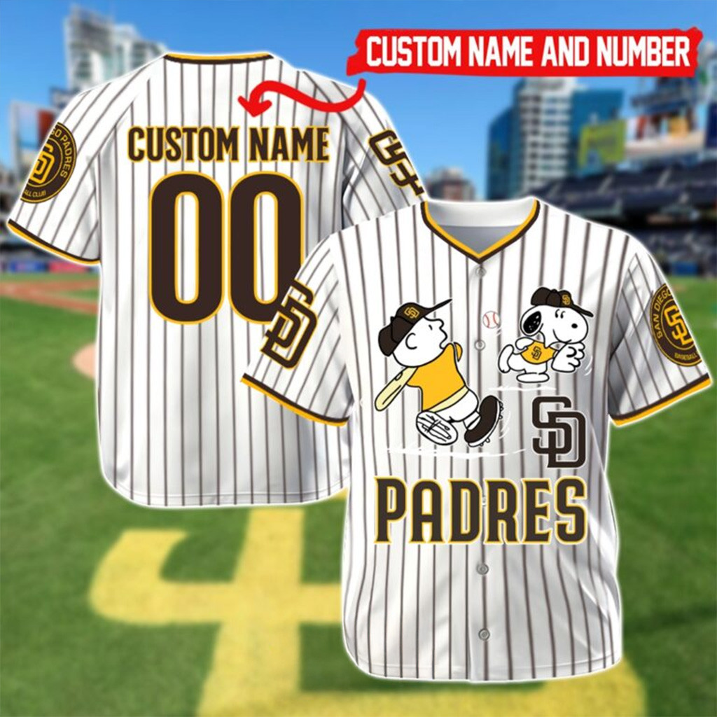 Custom San Diego Padres Charlie Brown And Snoopy Playing Baseball Jersey Custom For Men And Women