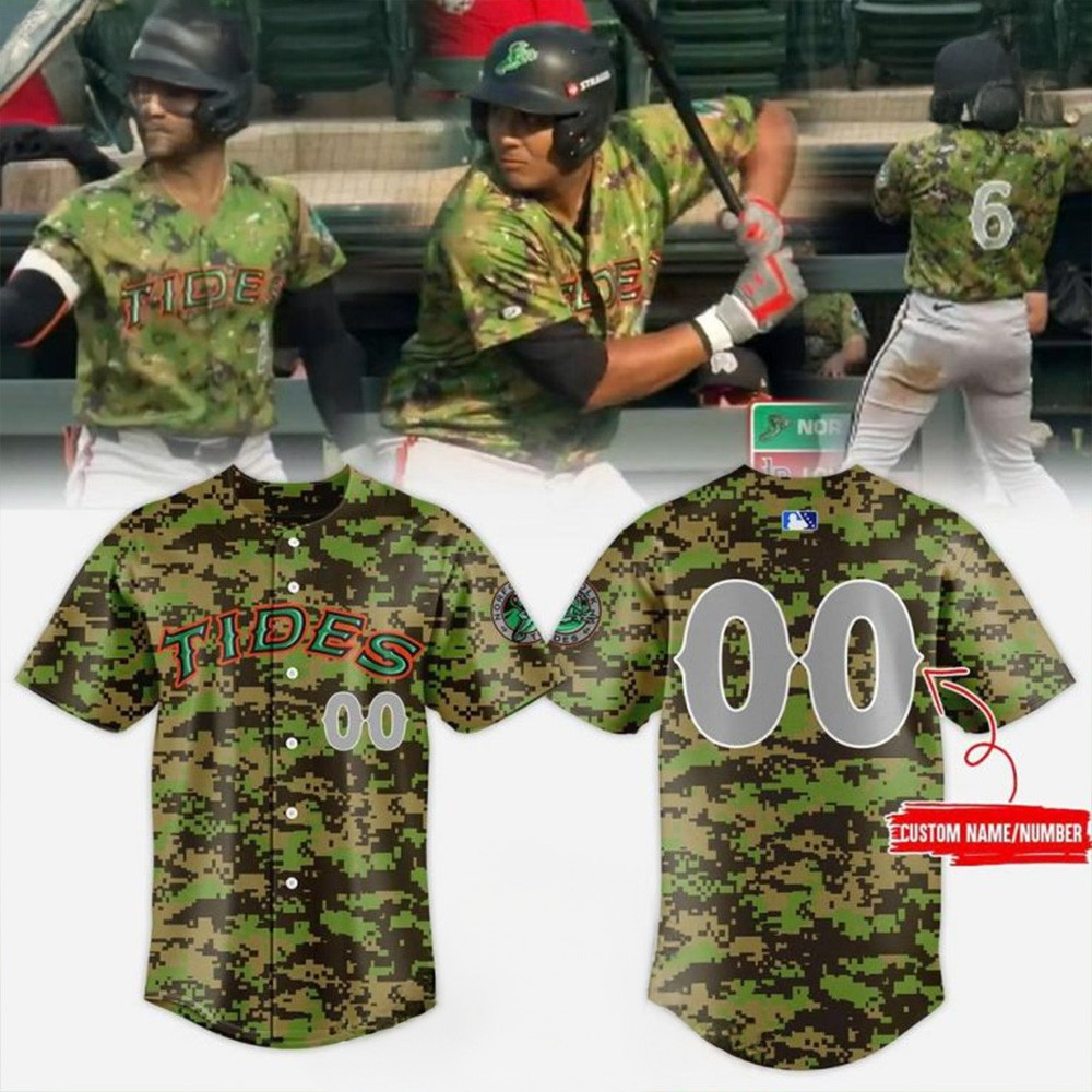 Norfolk Tides Military Appreciation 2025 Camo Baseball Jersey Personalized
