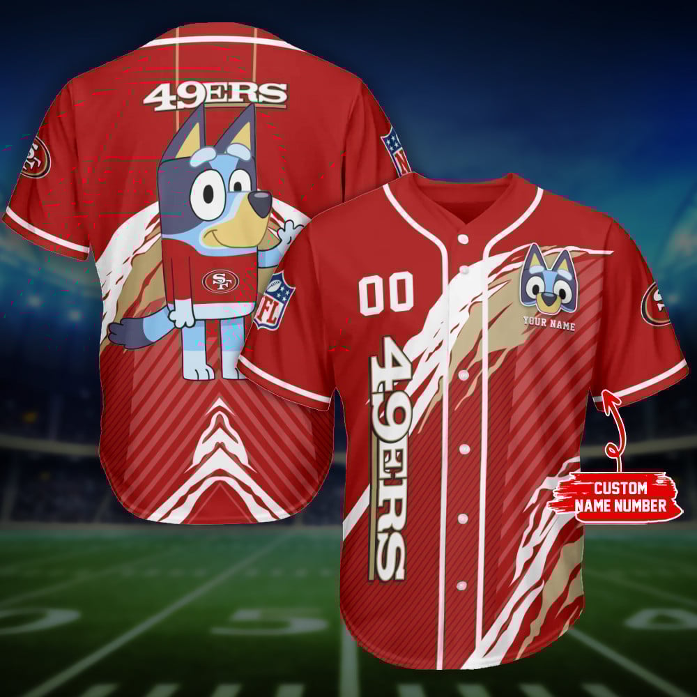 San Francisco 49Ers Bluey Bingo Personalized Baseball Jersey For Sport Men And Women