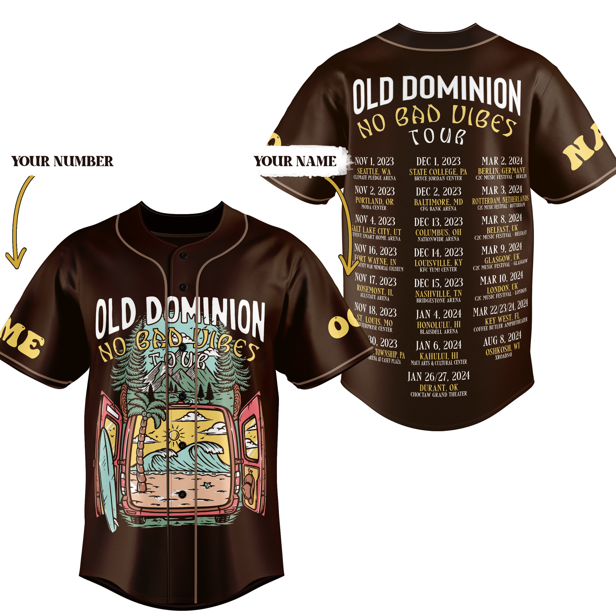 Old Dominion No Bad Vibes Tour Baseball Jersey For Fans Men And Women