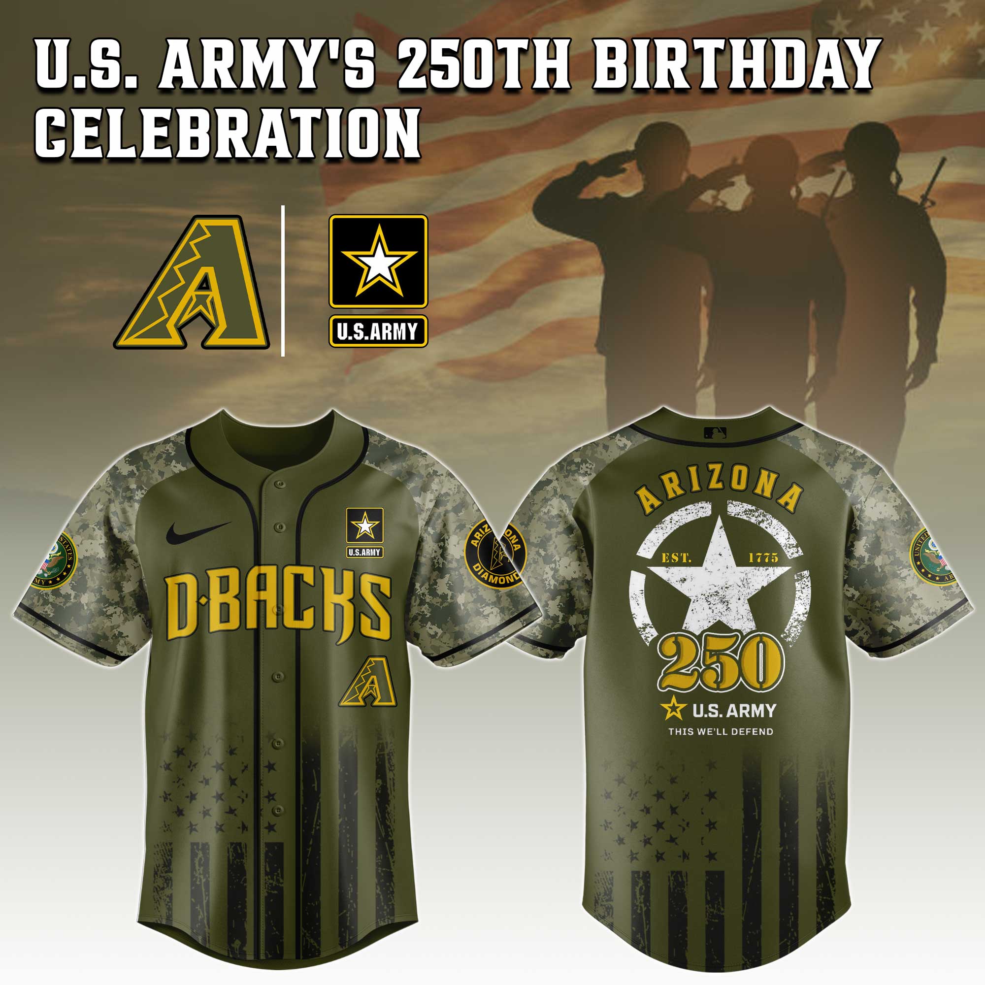 Arizona Diamondbacks MLB 250 U.S. Army Baseball Jersey