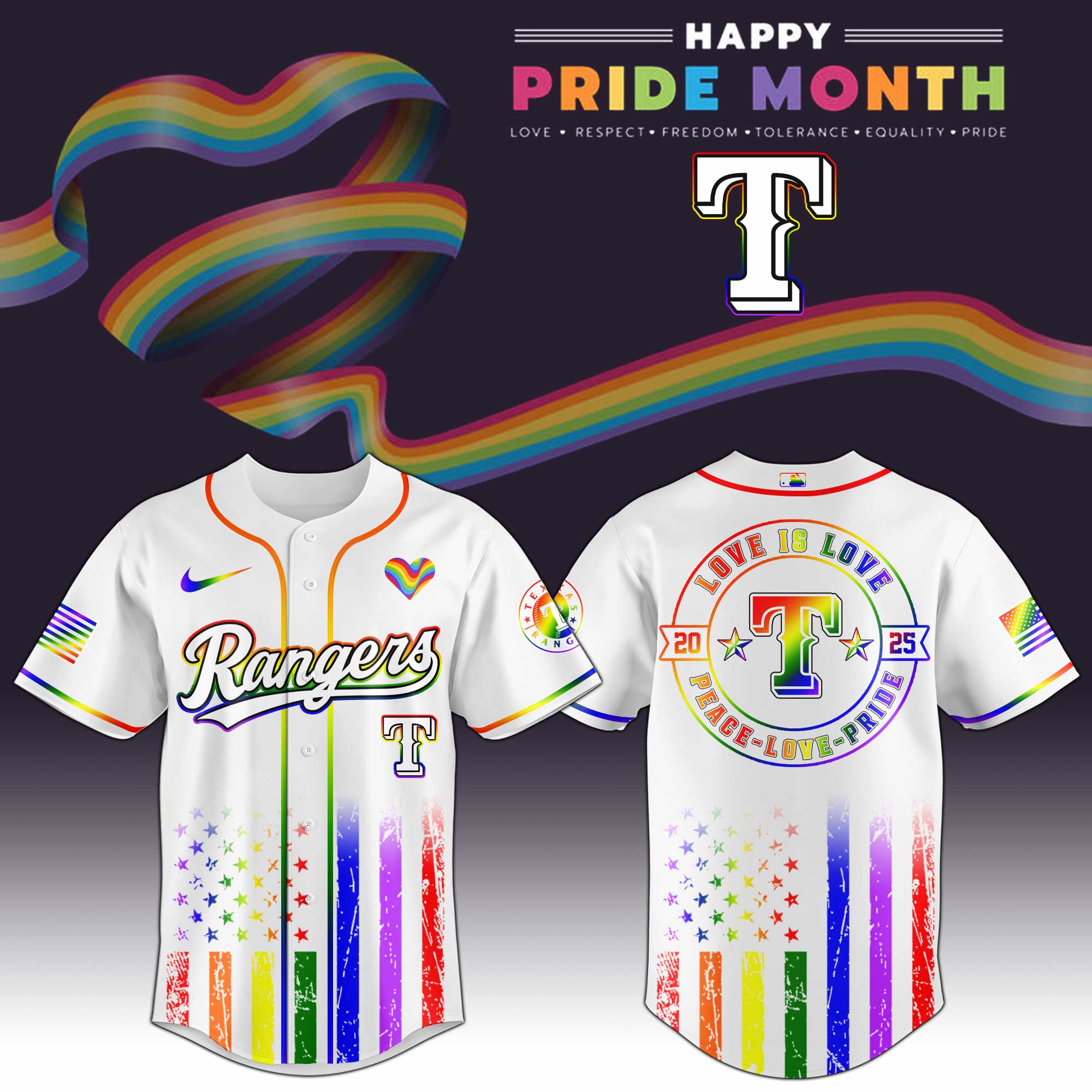 Texas Rangers Happy Pride Month Baseball Jersey For MLB Fans Men And Women