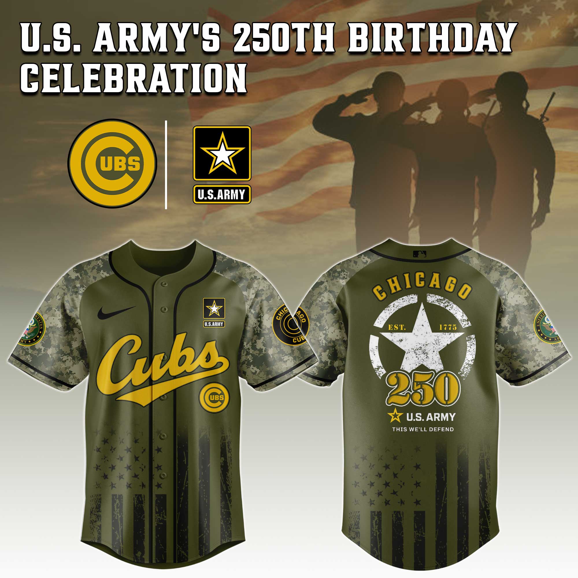 Chicago Cubs MLB 250 U.S. Army Baseball Jersey