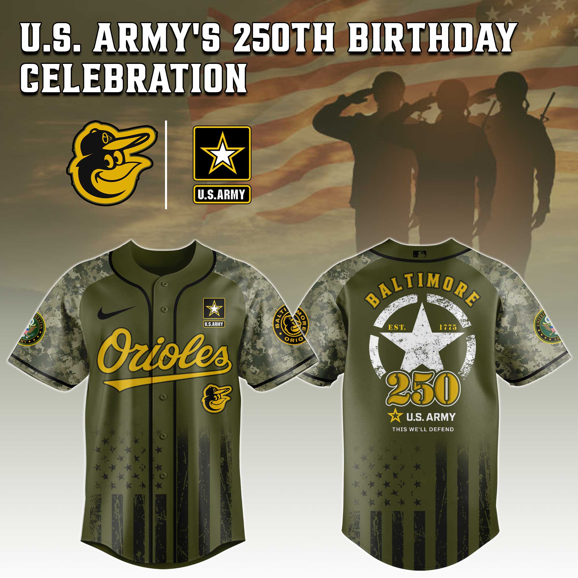 Baltimore Orioles MLB 250 U.S. Army Baseball Jersey