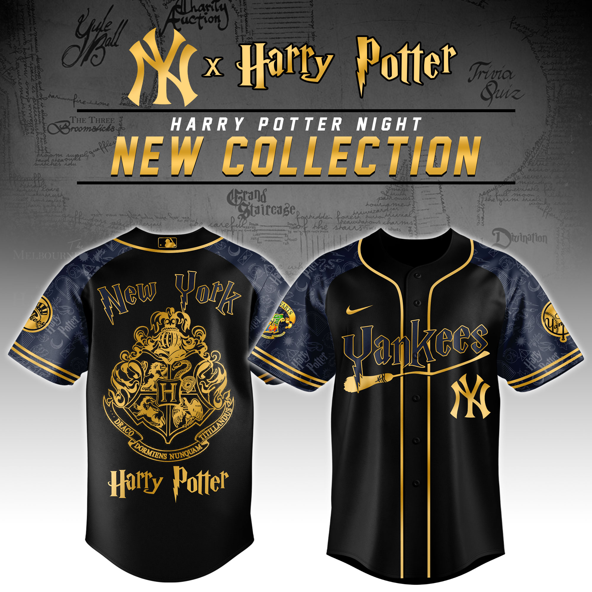 .New York Yankees x Harry Potter Night Baseball Jersey For MLB Fans Men And Women