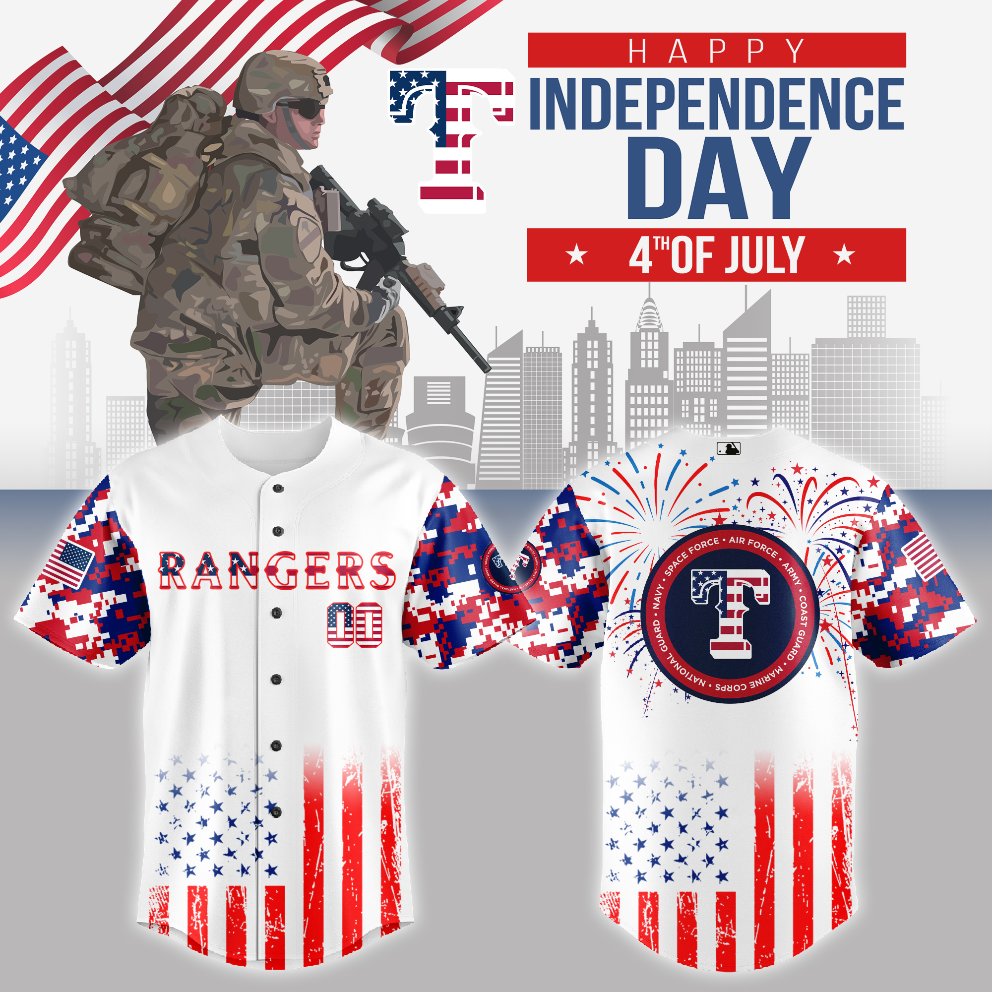 Texas Rangers MLB The 4th Of July Military Baseball Jersey