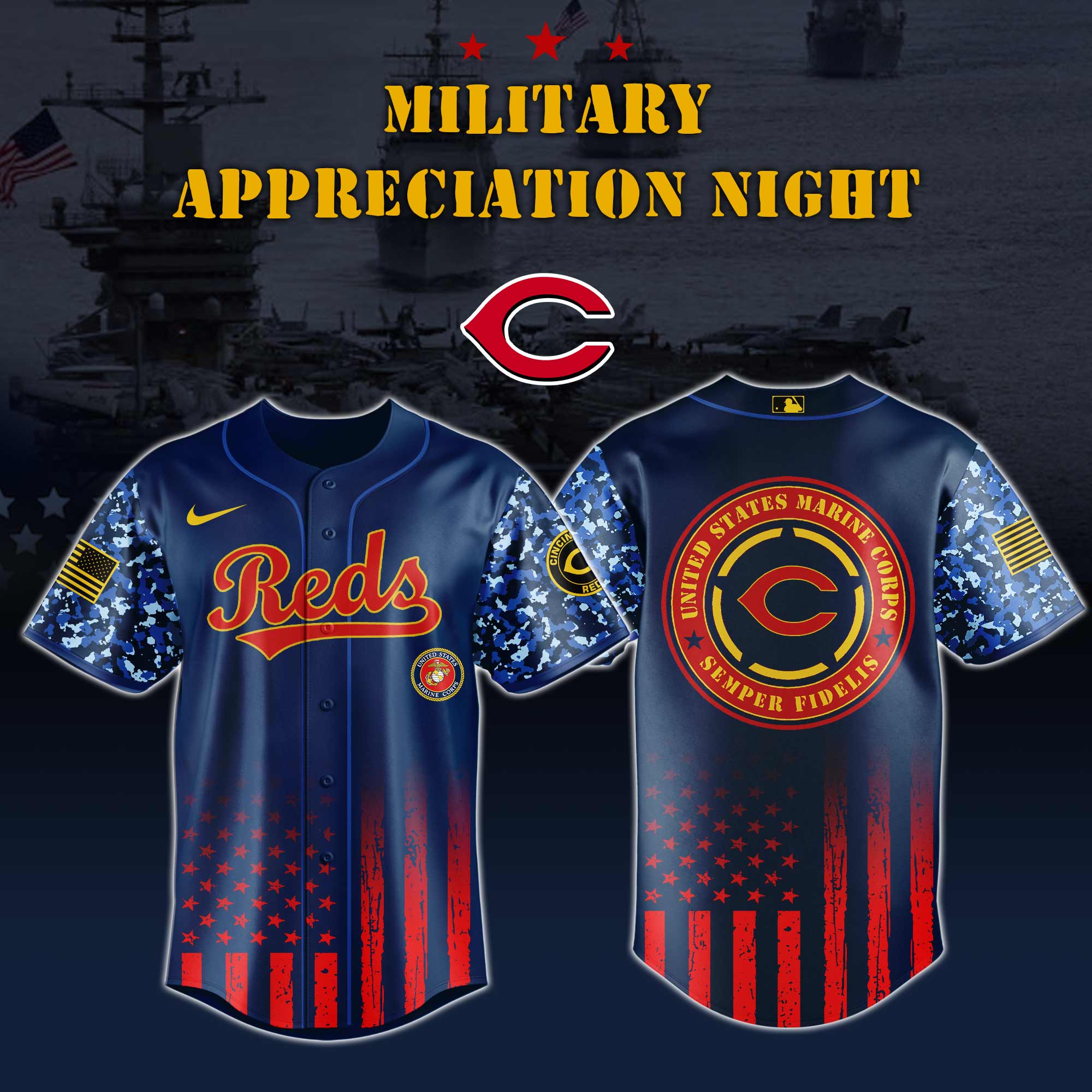 Cincinnati Reds MLB Marine Corps Military Appreciation Night Jersey For Men And Women