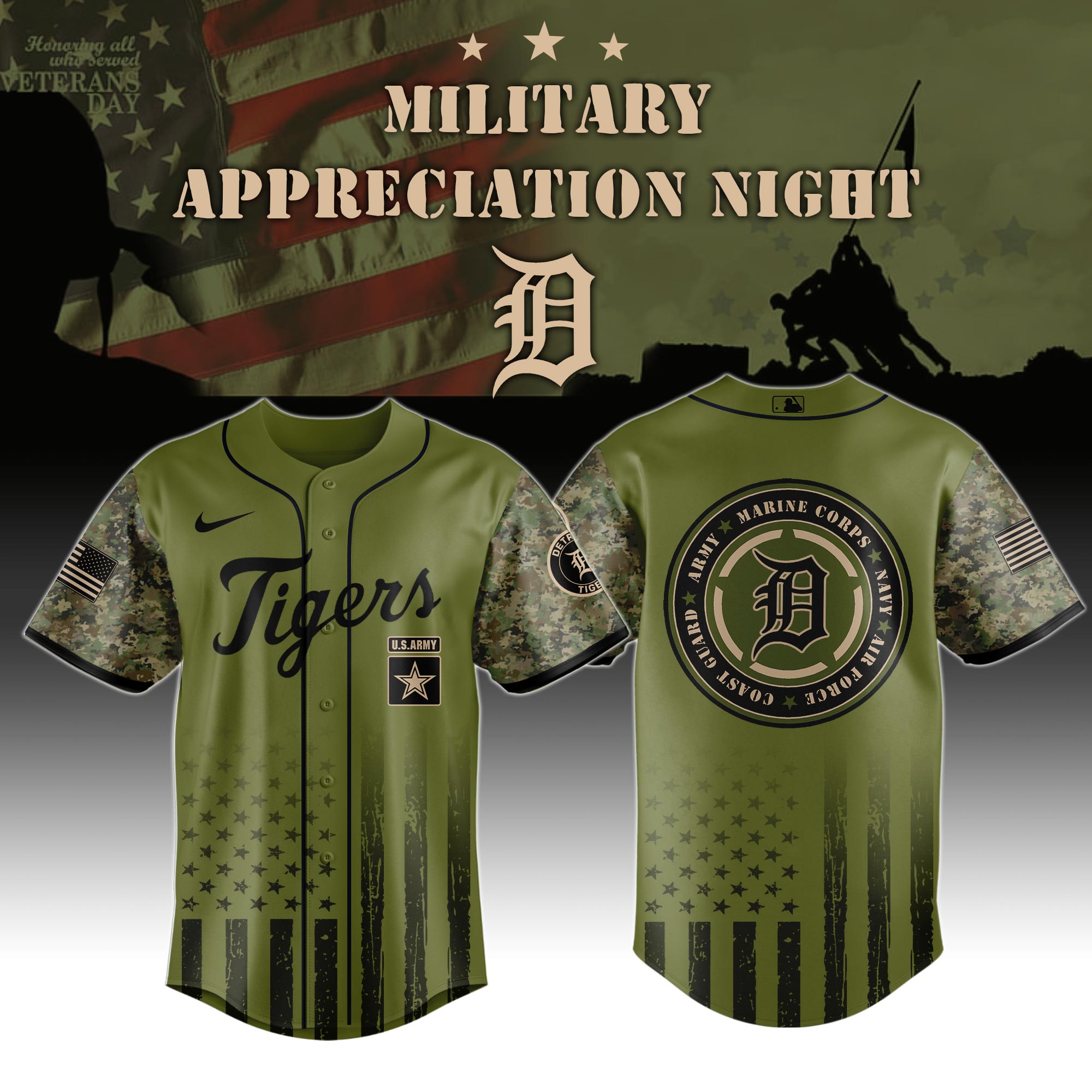 Detroit Tigers Marine Corps Military Appreciation Night Baseball Jersey Limited Edition