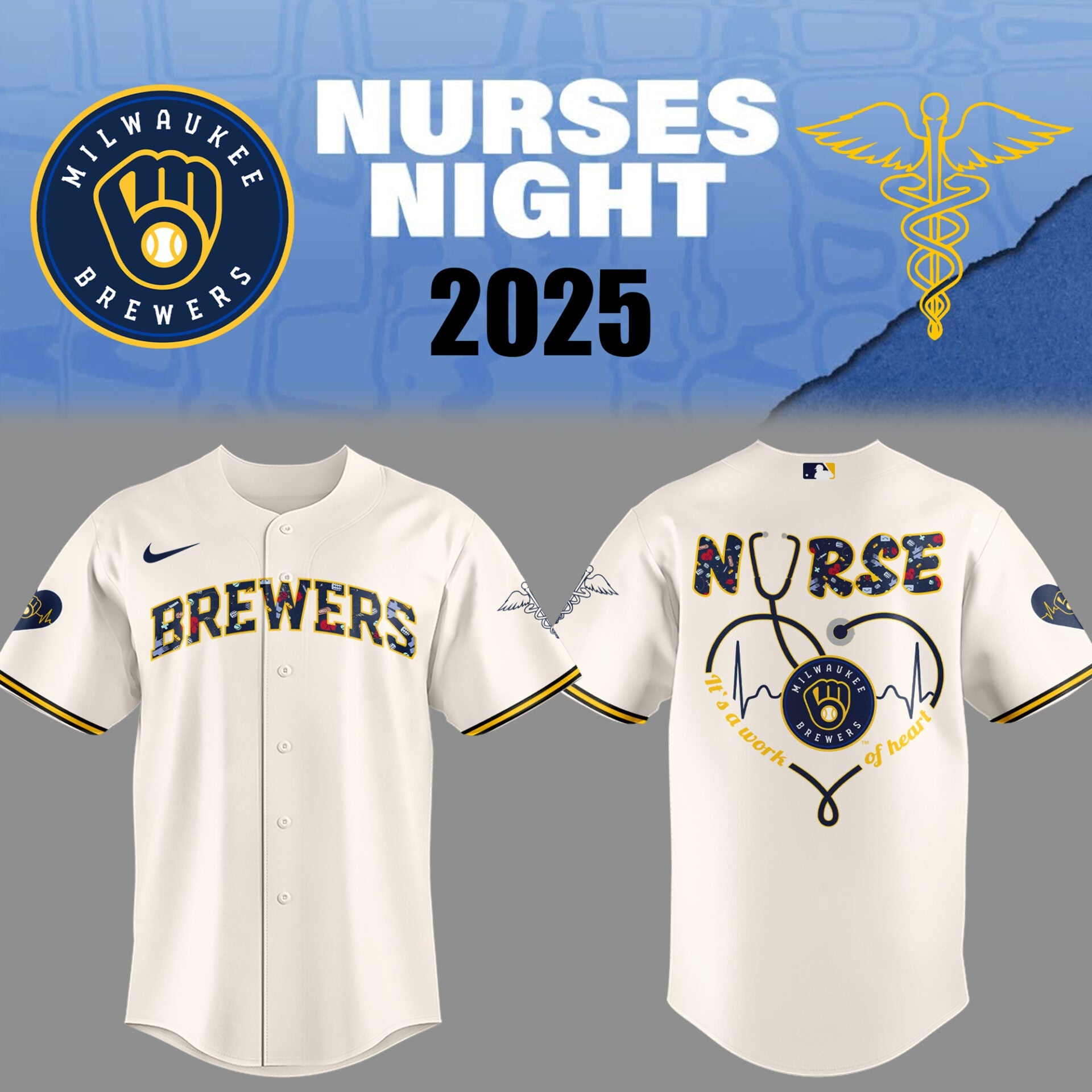 Brewers Baseball NURSES NIGHT White Baseball Jersey Limited Edition