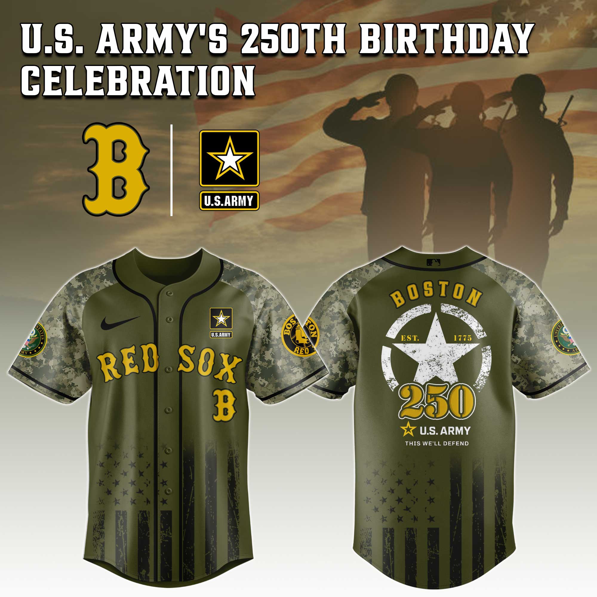Boston Red Sox MLB 250 U.S. Army Baseball Jersey Limited Edition