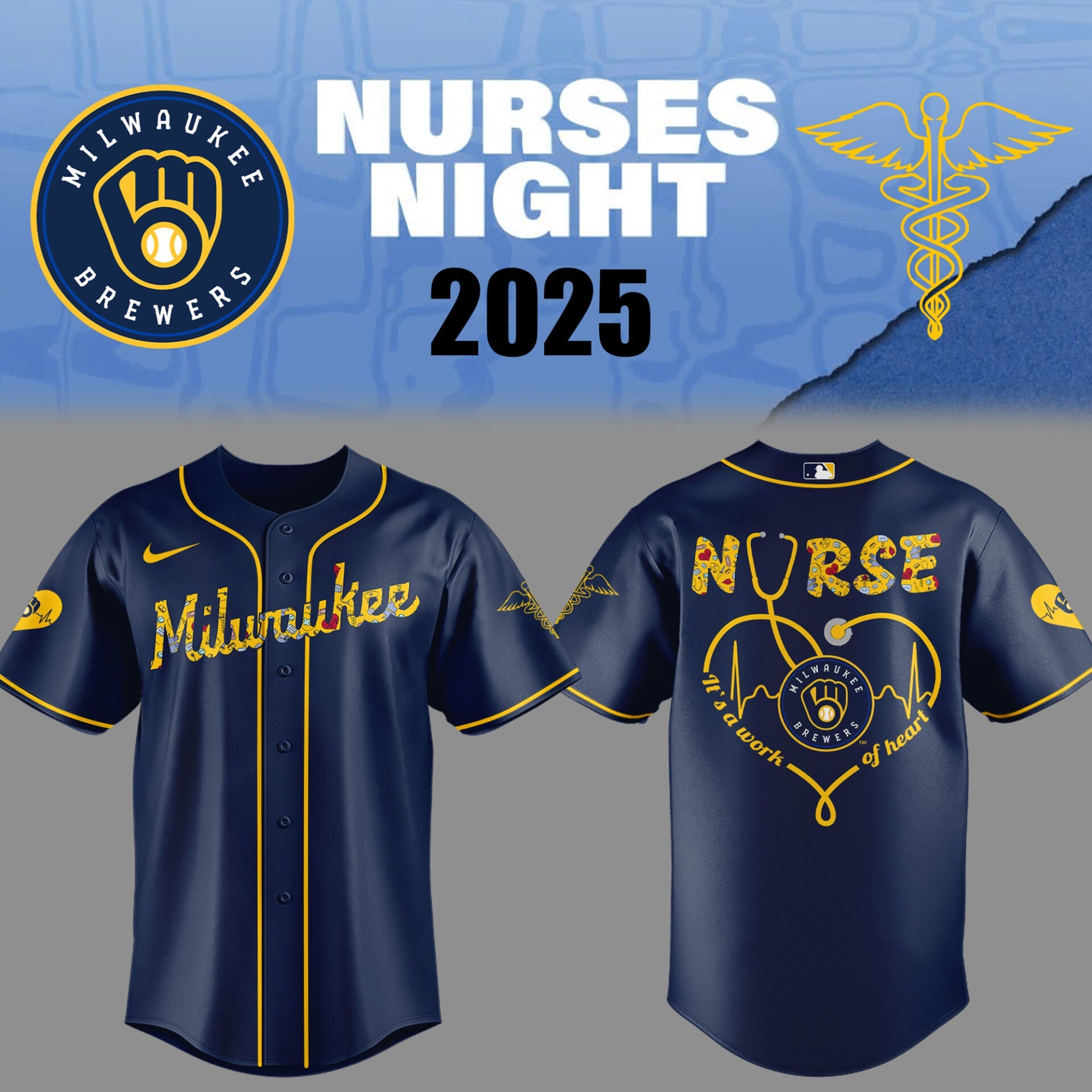Brewers Baseball NURSES NIGHT Navy Baseball Jersey Limited Edition