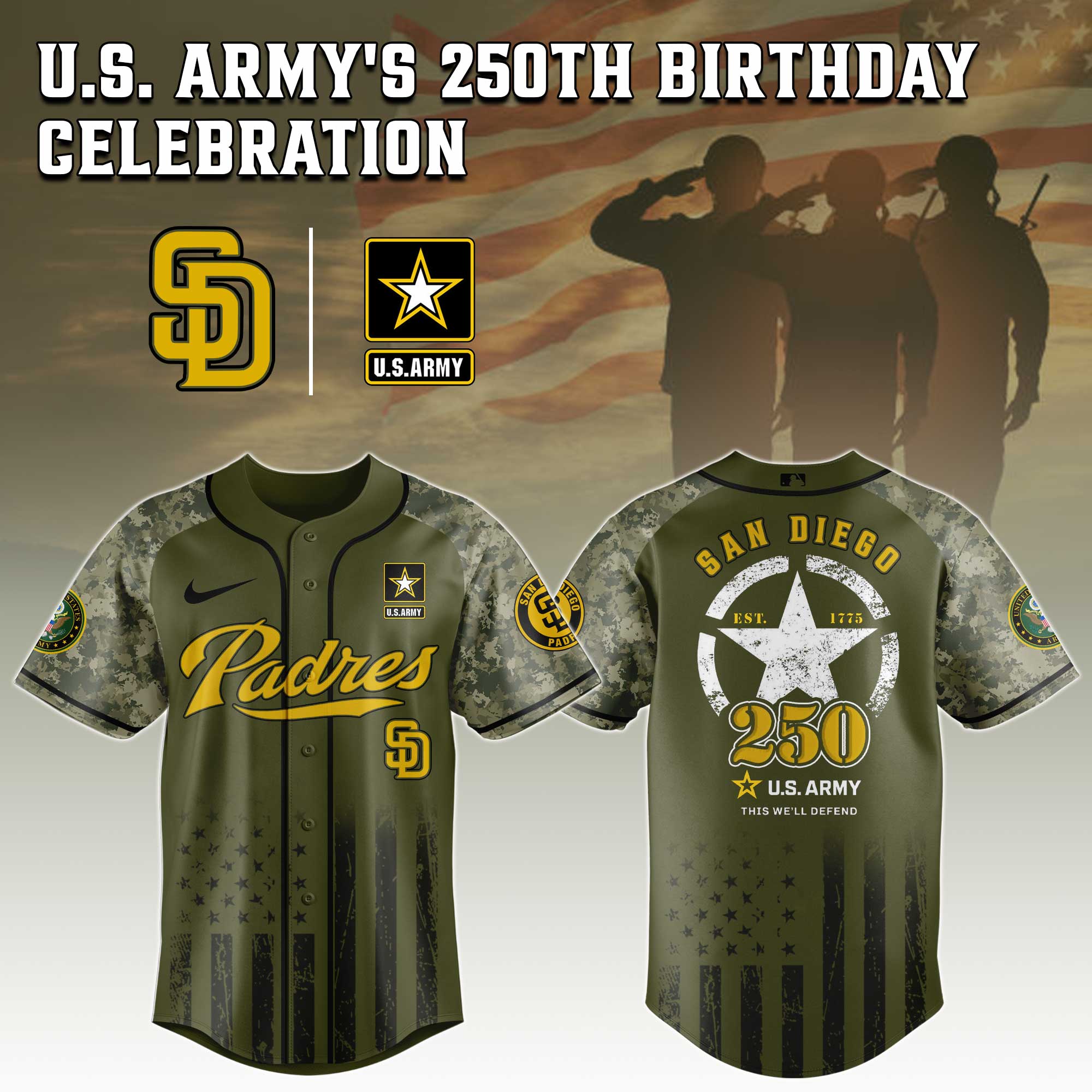 San Diego Padres MLB 250 U.S. Army Baseball Jersey Limited Edition