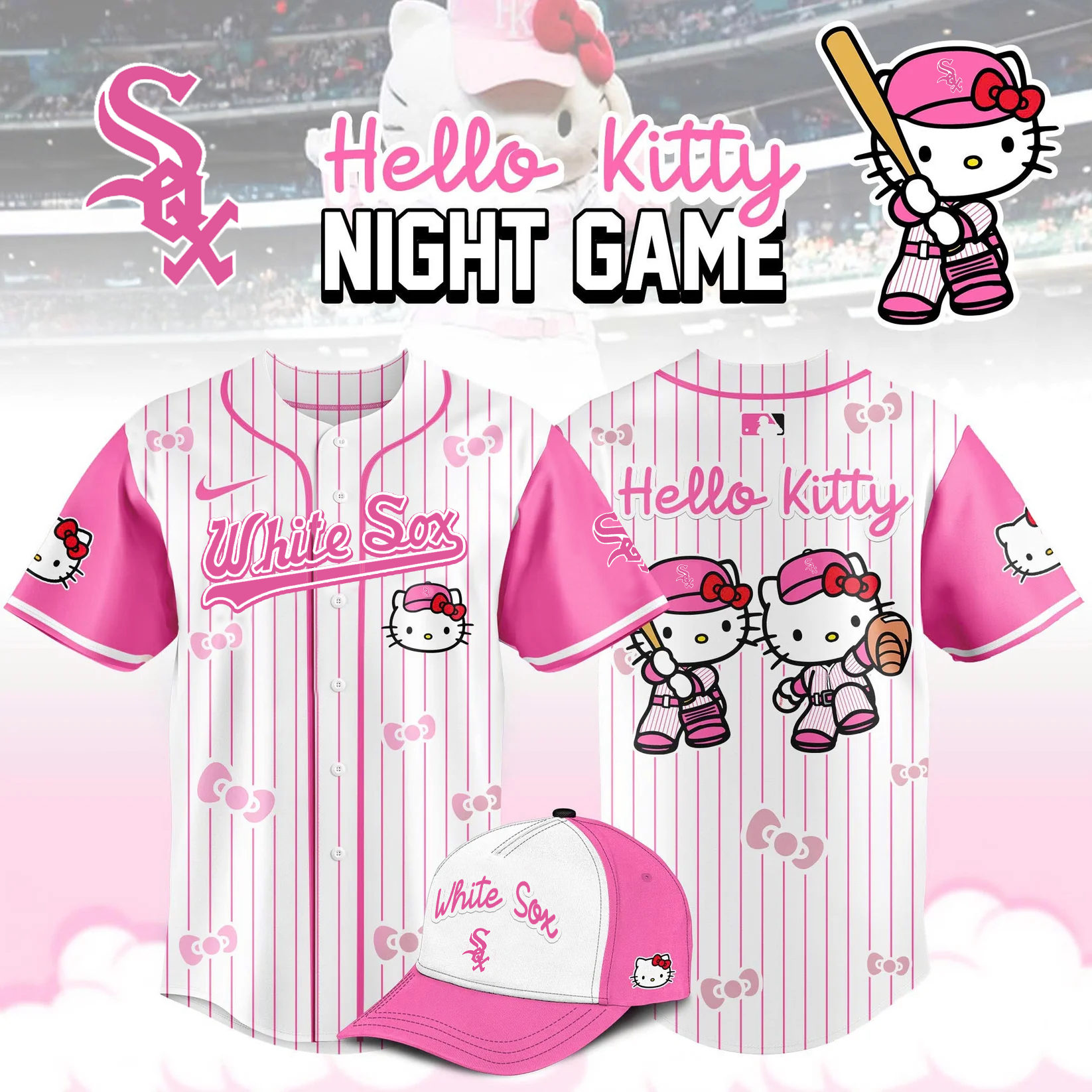 Chicago White Sox x Hello Kitty Night Game Baseball Jersey Limited Edition 2025