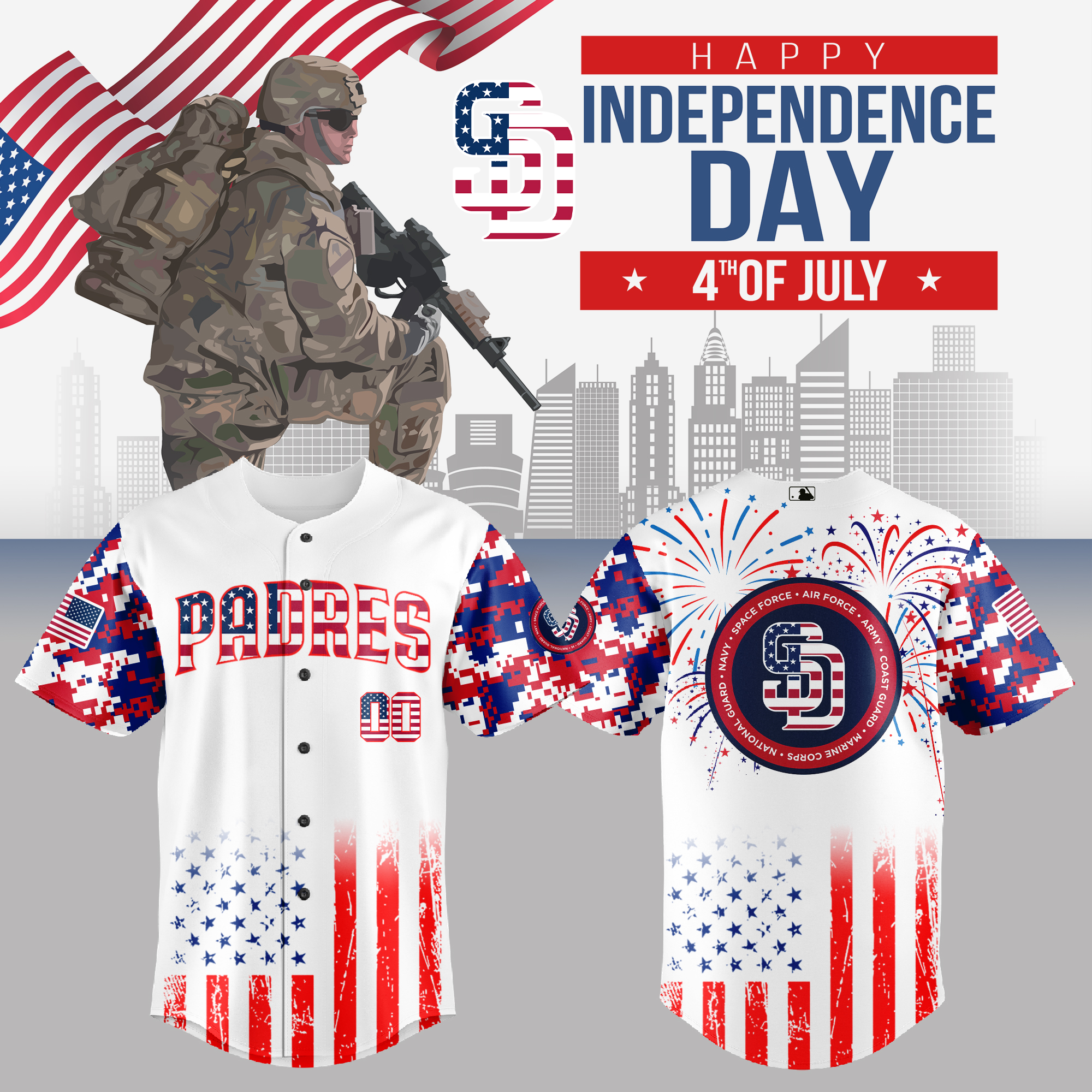 San Diego Padres MLB The 4th Of July Military Baseball Jersey Limited Edition