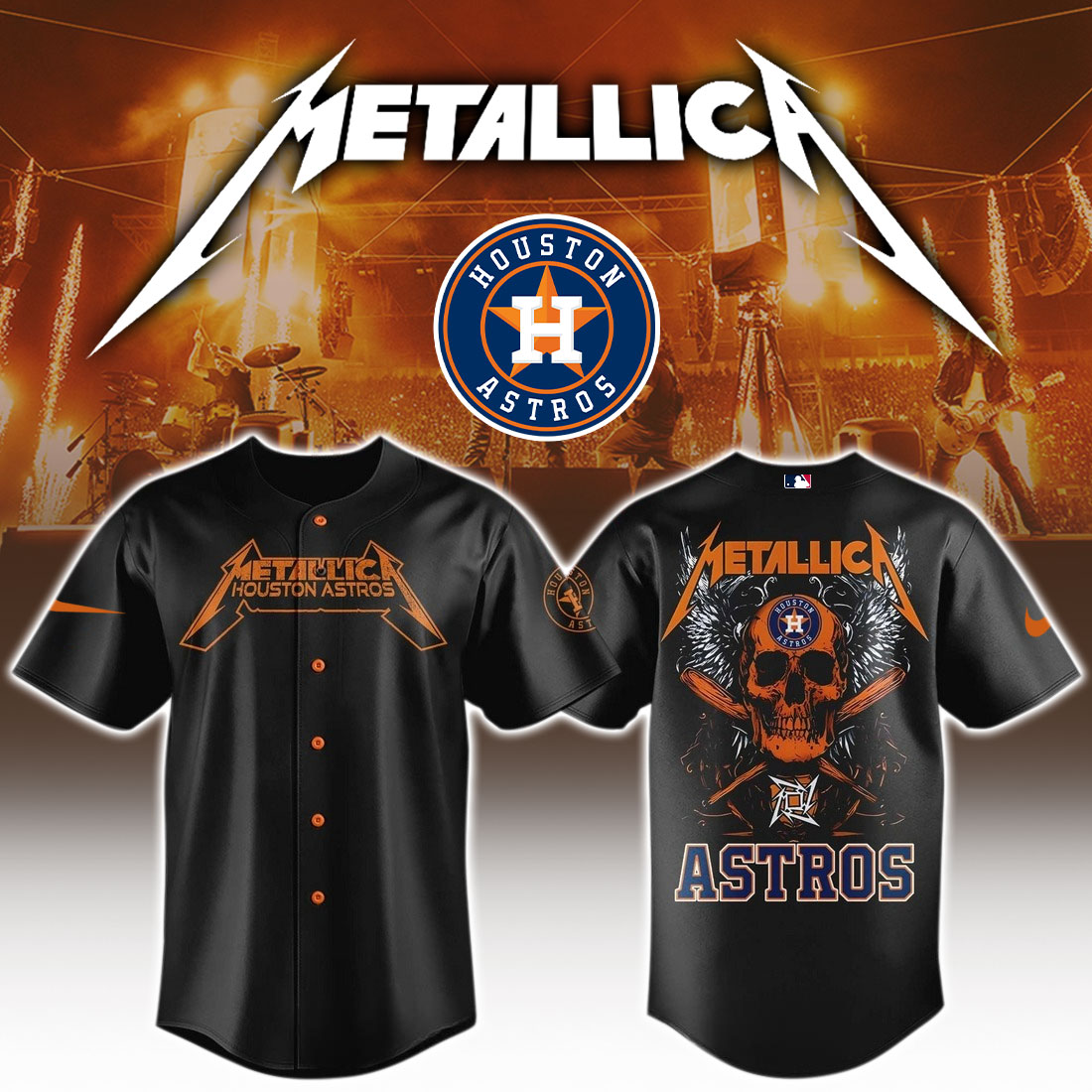 Houston Astros MLB Metallica Baseball Jersey For Men And Women