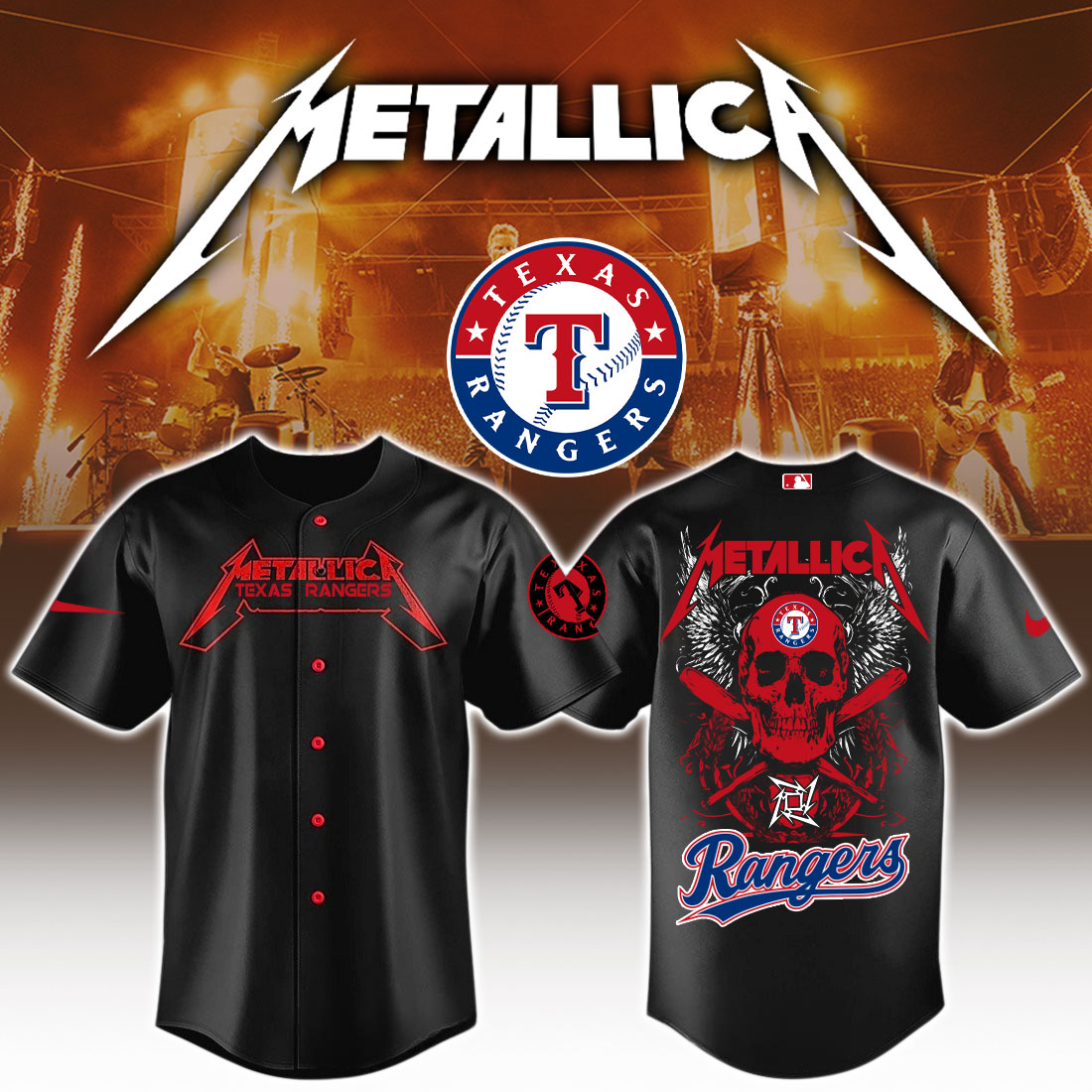 Texas Rangers MLB Metallica Baseball Jersey For Men And Women