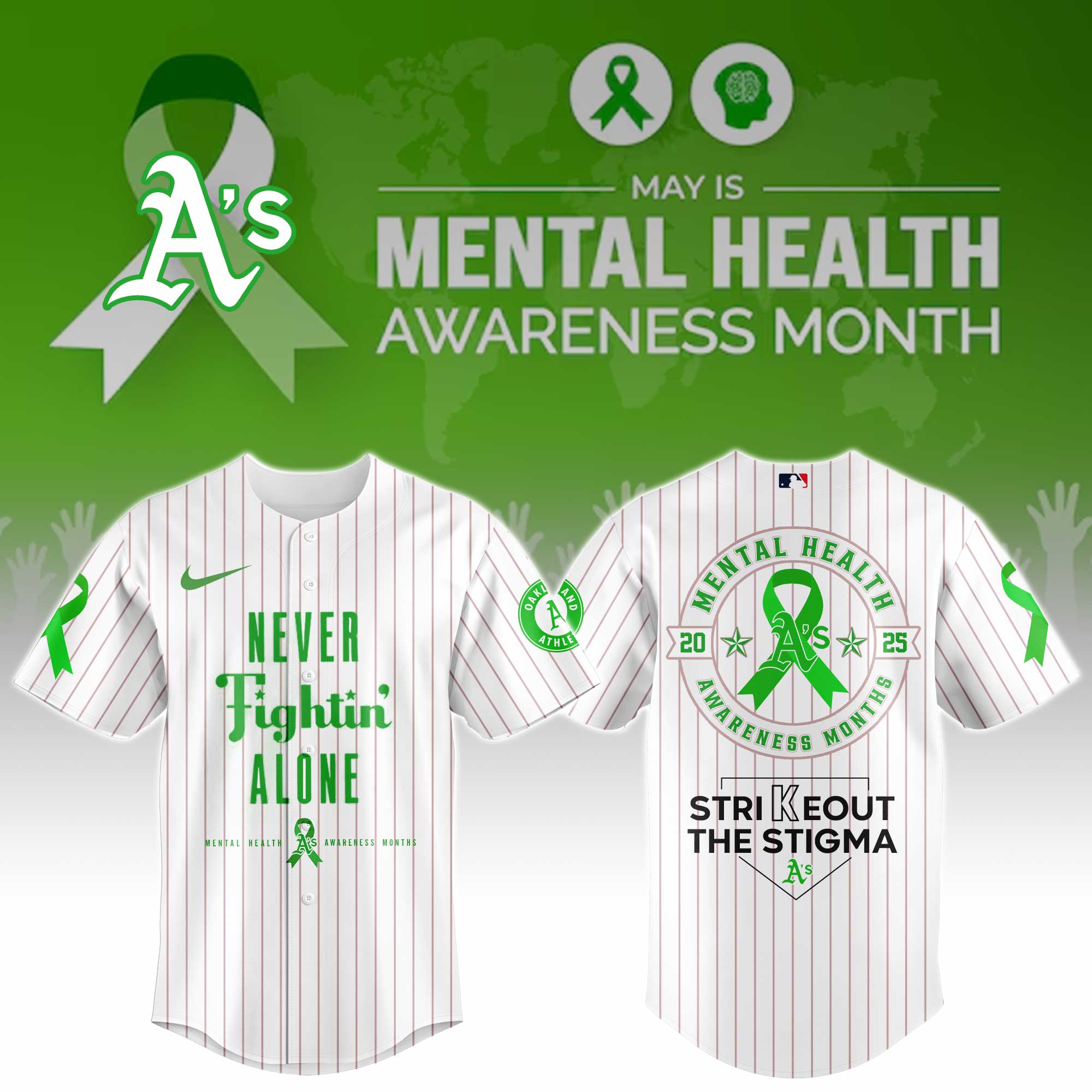 Never Fightin Alone Athletics Mental Health Awareness Week Baseball Jersey