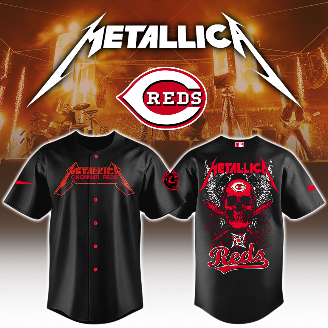 Cincinnati Reds MLB Metallica Baseball Jersey For Men And Women 2025