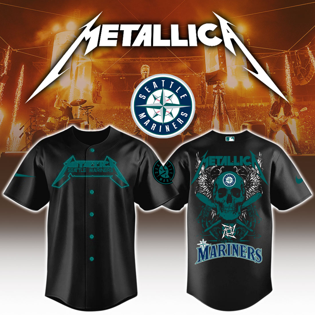 Seattle Mariners MLB Metallica Baseball Jersey For Men And Women