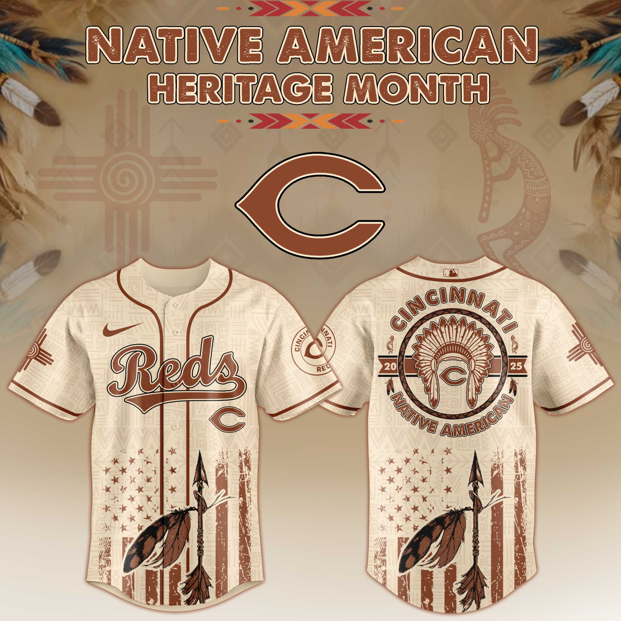 Cincinnati Reds Native American Heritage Month Baseball Jersey 2025 For Men And Women