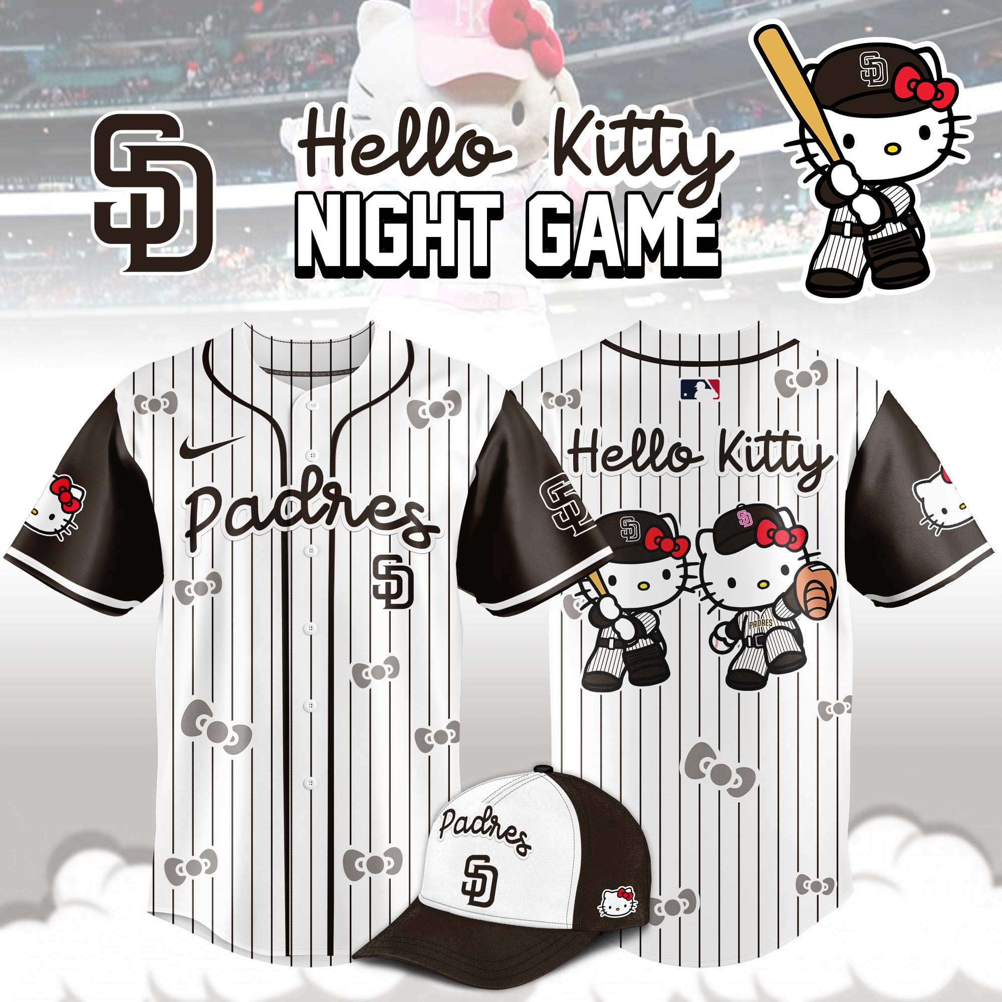 San Diego Padres MLB x Hello Kitty Night Game Baseball Jersey For Men And Women