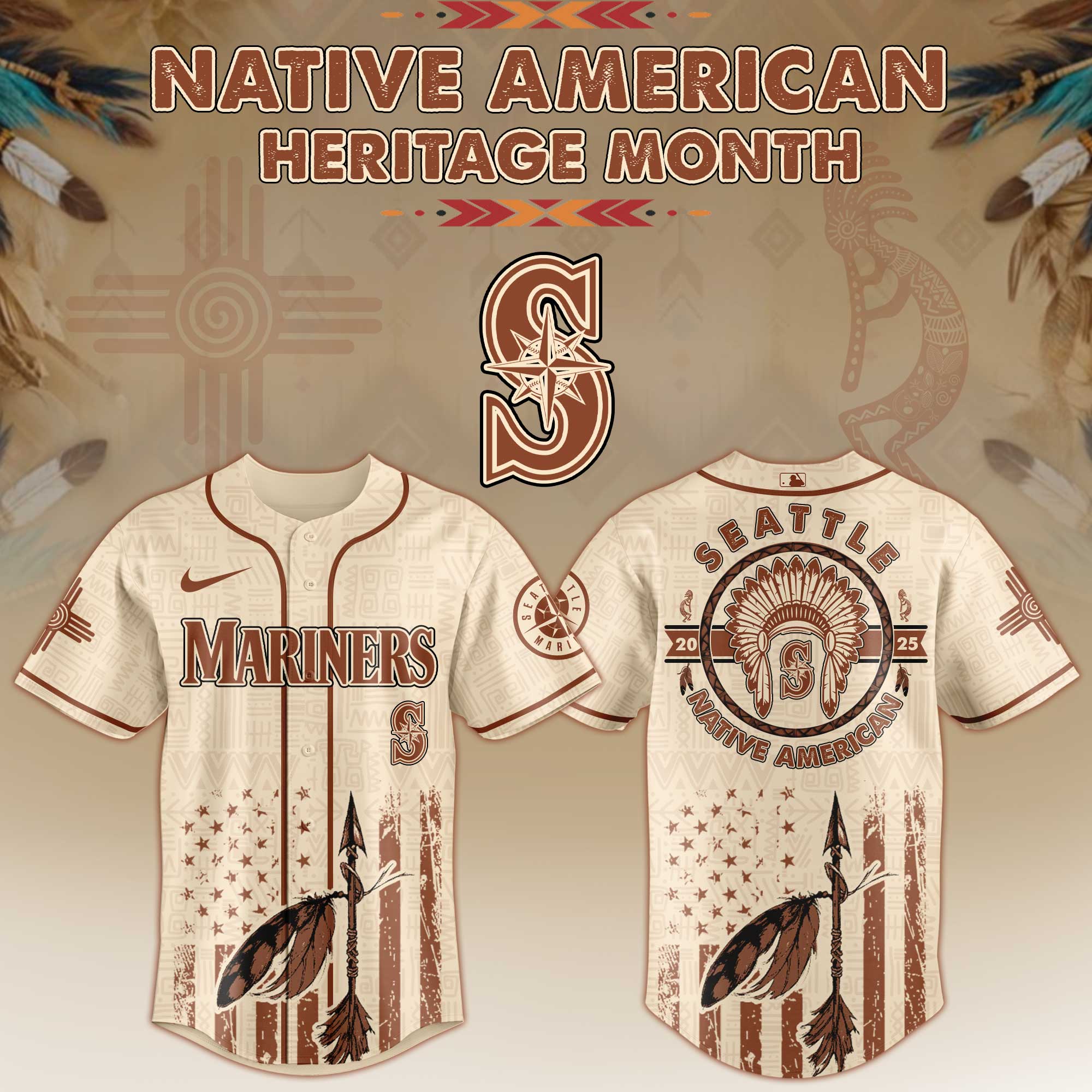 Seattle Mariners Native American Heritage Month Baseball Jersey For Men And Women 2025