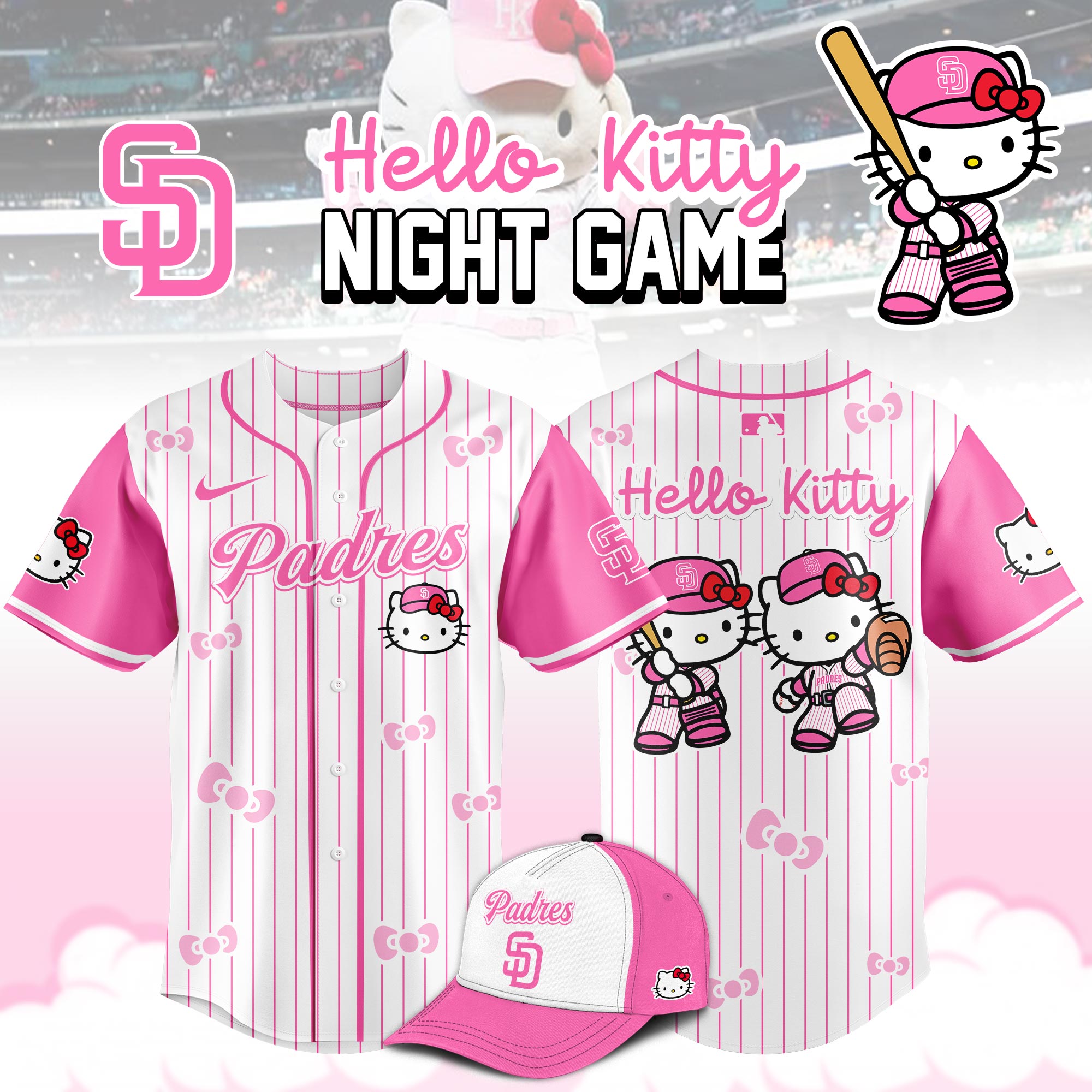 San Diego Padres MLB Hello Kitty Night Game Baseball Jersey For Men And Women 2025