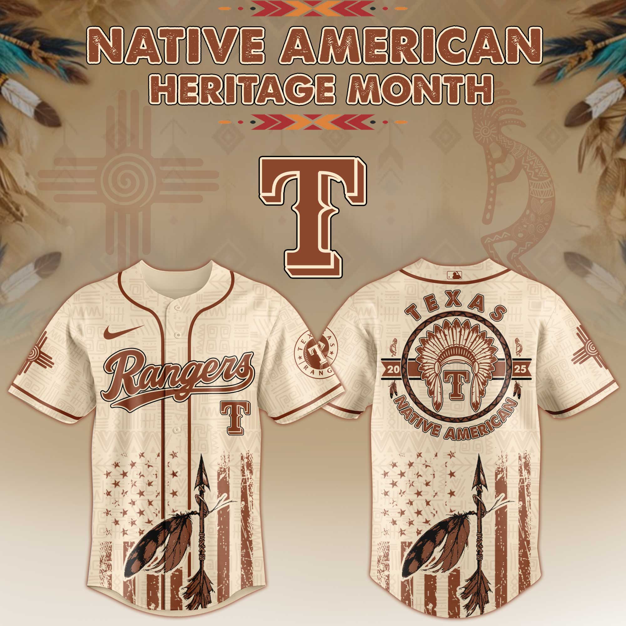 Texas Rangers Native American Heritage Month Baseball Jersey For Men And Women 2025
