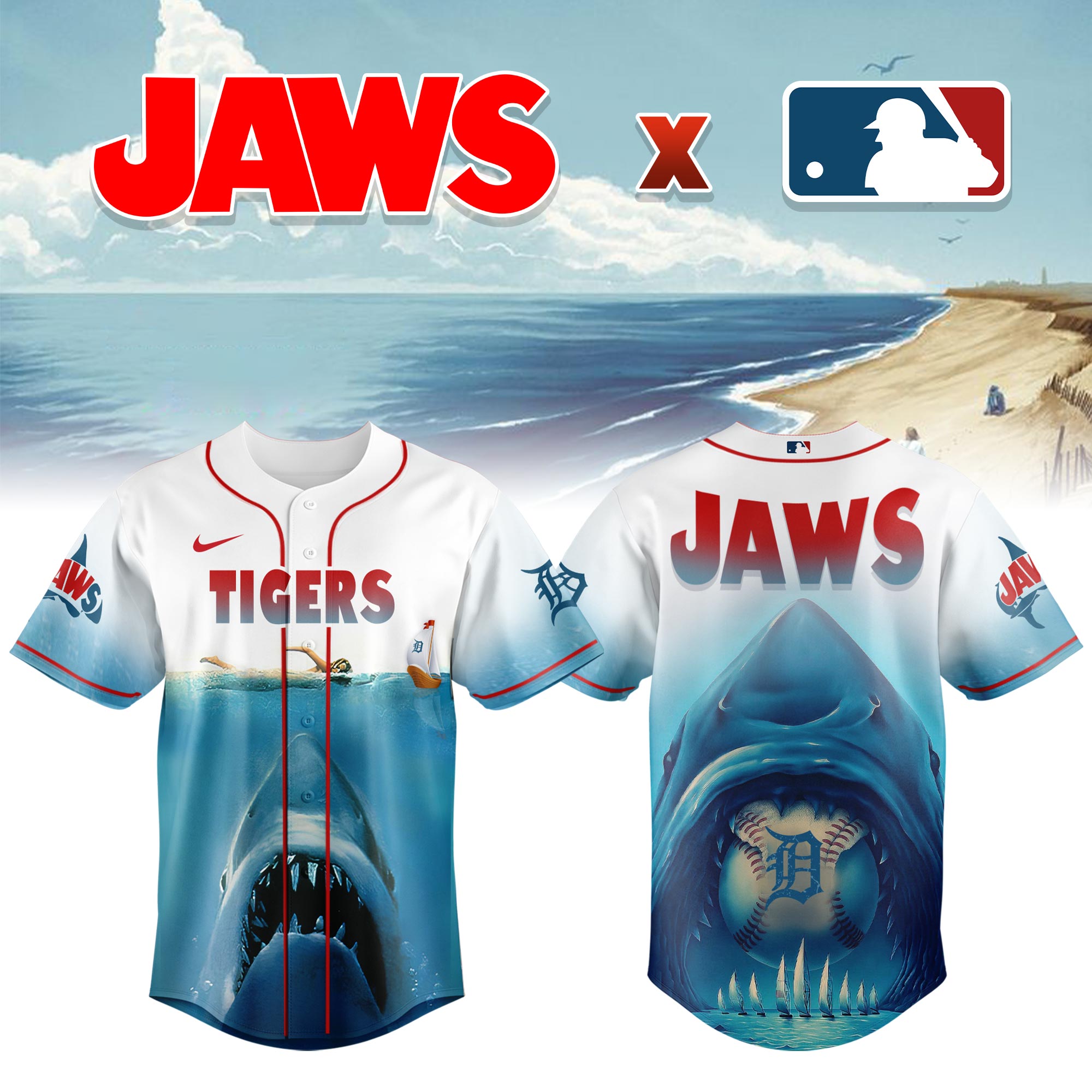 Detroit Tigers Jaws Shark Baseball Jersey For Men And Women 2025