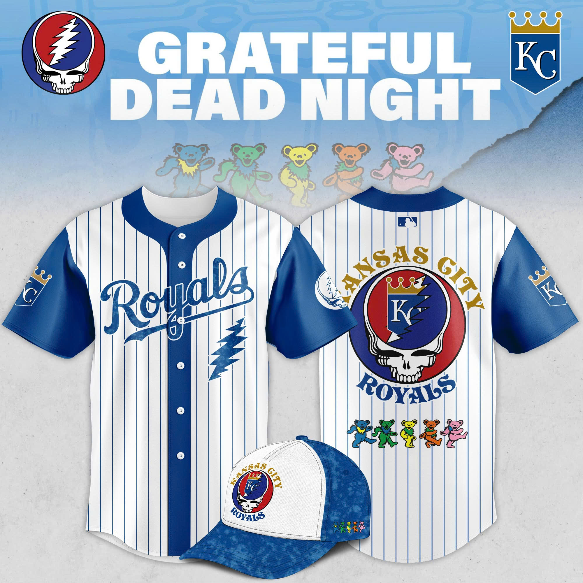 Kansas City Royals Grateful Dead Night Game Baseball Jersey For Men And Women 2025